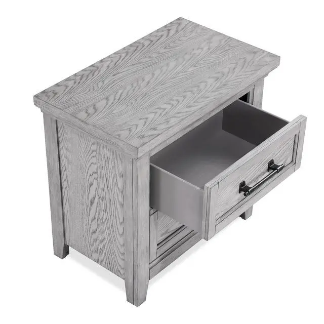 Alt view image 2 of 6 - 1Pc Gray Contemporary Rustic Wood Finish Two Drawers Nightstand Wooden Bedroom Furniture Metal Pull Grey