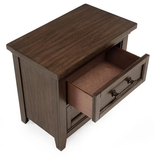 Alt view image 2 of 5 - 1Pc Contemporary Rich Wood Finish Two Drawers Nightstand Wooden Bedroom Furniture Metal Pull Brown