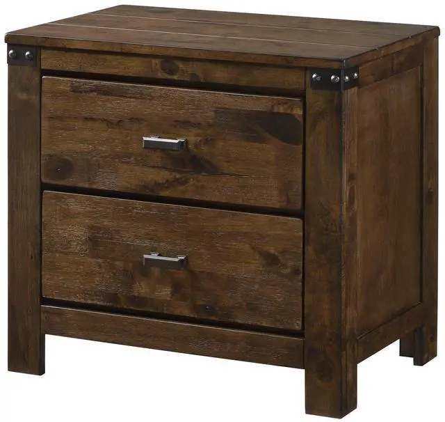 Main image of 1Pc Nightstand End Table Rustic Brown Two Drawer Nightstand Bedroom Solid Wood Wooden Furniture