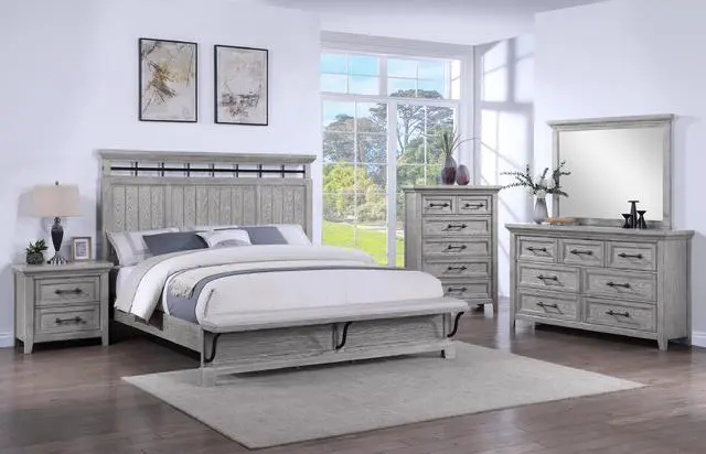 Alt view image 6 of 6 - 1Pc Gray Contemporary Rustic Wood Finish Two Drawers Nightstand Wooden Bedroom Furniture Metal Pull Grey