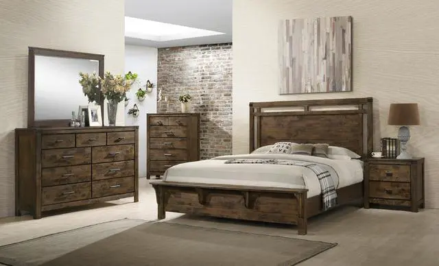 Alt view image 5 of 6 - 1Pc Nightstand End Table Rustic Brown Two Drawer Nightstand Bedroom Solid Wood Wooden Furniture