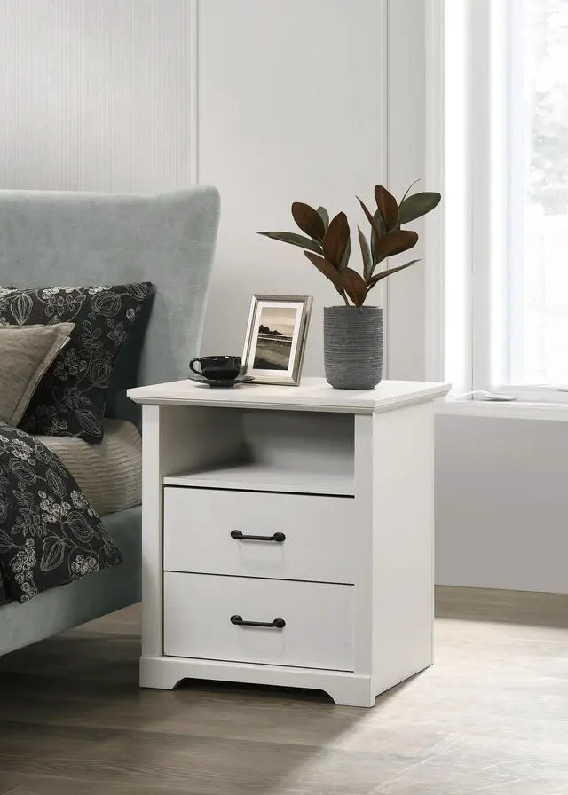 Main image of Elettra 22"W White 2-Drawer Nightstand Bedside Table With Usb Charging Ports