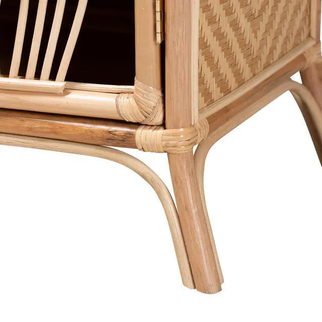 Alt view image 2 of 6 - Modern Bohemian Natural Brown Rattan Nightstand