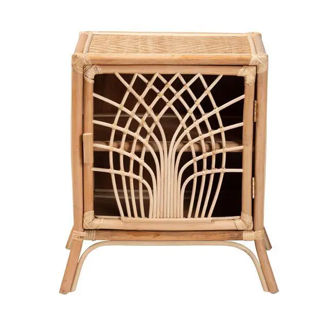 Alt view image 3 of 6 - Modern Bohemian Natural Brown Rattan Nightstand
