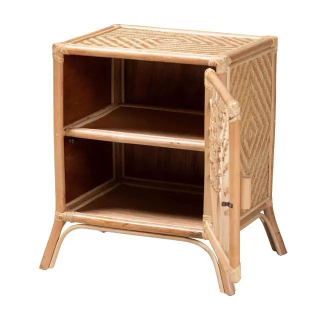 Alt view image 6 of 6 - Modern Bohemian Natural Brown Rattan Nightstand