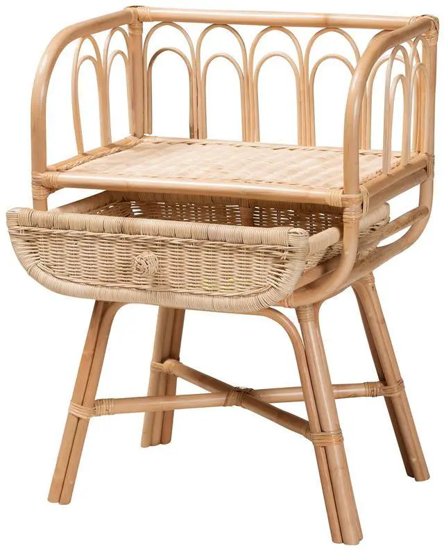 Alt view image 4 of 6 - Modern Bohemian Natural Brown Rattan Nightstand