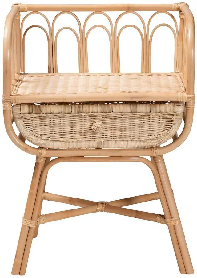 Alt view image 3 of 6 - Modern Bohemian Natural Brown Rattan Nightstand