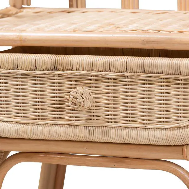 Alt view image 5 of 6 - Modern Bohemian Natural Brown Rattan Nightstand