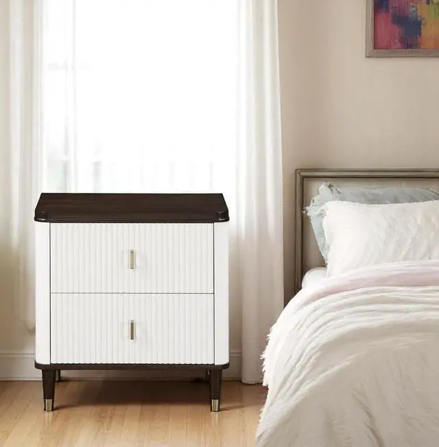 Alt view image 3 of 7 - Carena White & Brown Finish Nightstand W/Usb