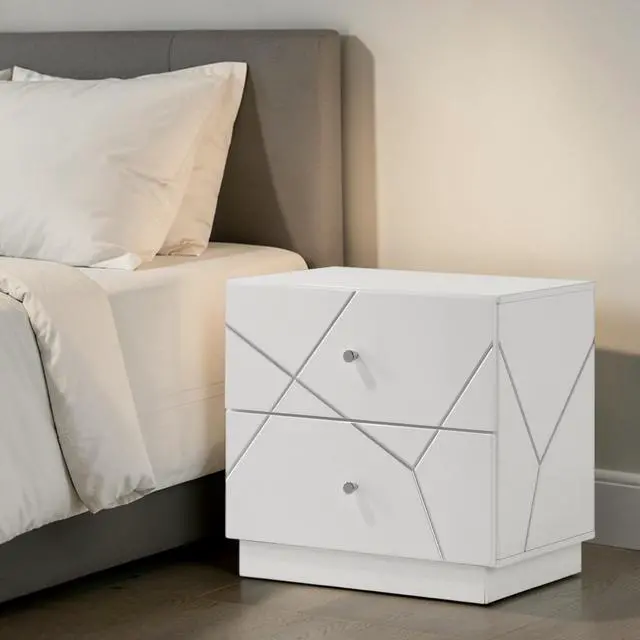 Alt view image 2 of 7 - Esther White & Silver High Gloss Nightstand