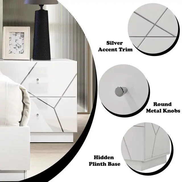 Alt view image 6 of 7 - Esther White & Silver High Gloss Nightstand