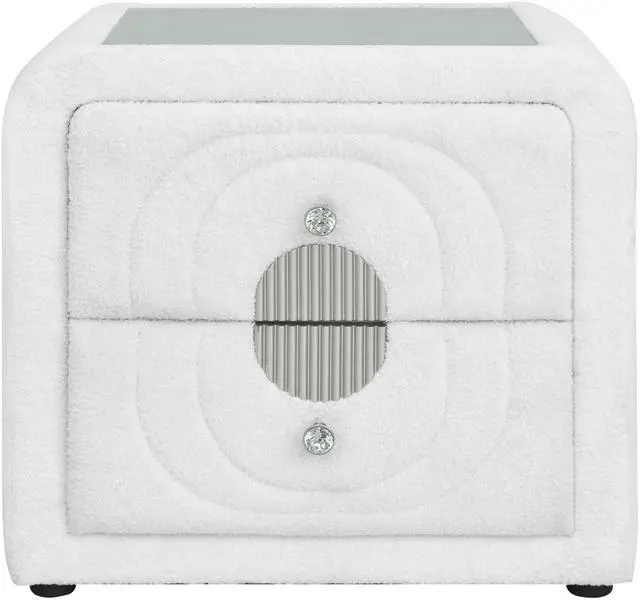 Main image of Shelyn White Teddy Sherpa & Chrome Nightstand