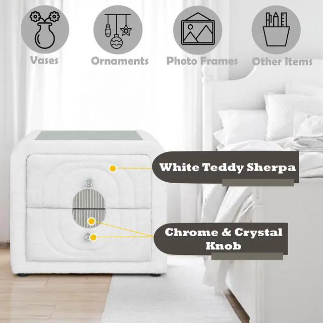 Alt view image 3 of 7 - Shelyn White Teddy Sherpa & Chrome Nightstand