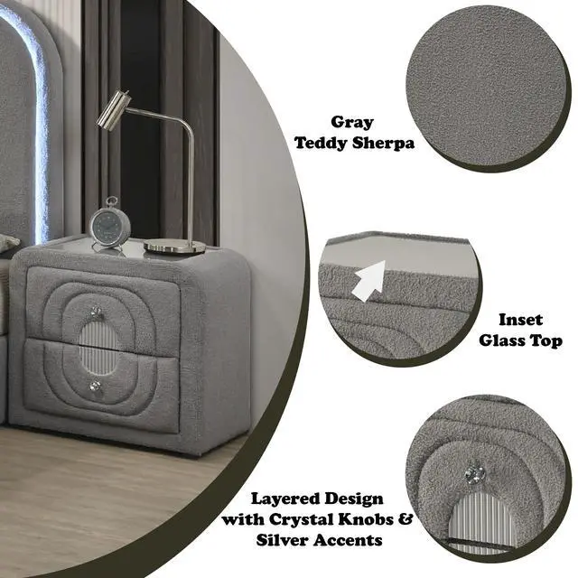 Alt view image 5 of 7 - Shelyn Gray Teddy Sherpa & Chrome Nightstand