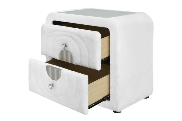 Alt view image 6 of 7 - Shelyn White Teddy Sherpa & Chrome Nightstand