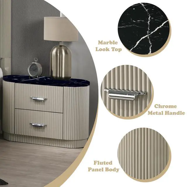 Alt view image 4 of 7 - Travonte Gray Linen & Beige Nightstand