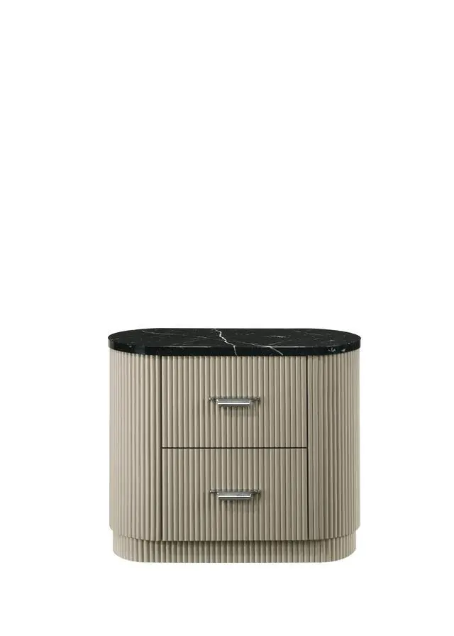 Alt view image 2 of 7 - Travonte Gray Linen & Beige Nightstand