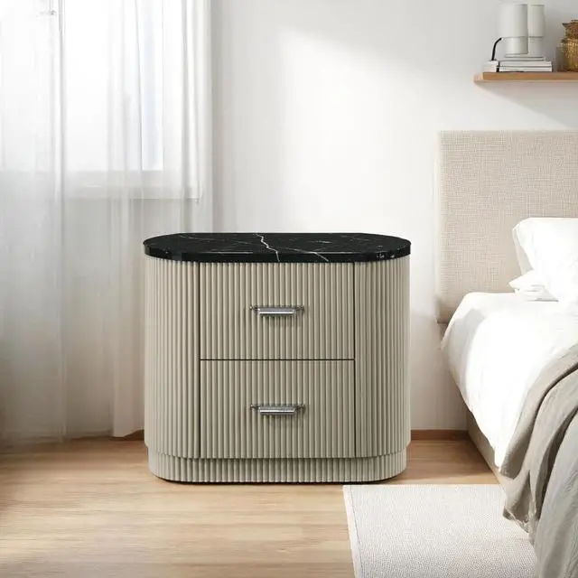 Main image of Travonte Gray Linen & Beige Nightstand