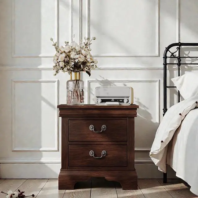 Alt view image 4 of 7 - 22" X 16" X 22.7" Classic Wooden Nightstand-Cherry