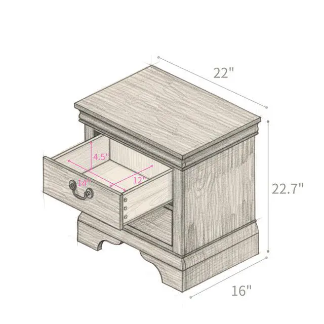 Alt view image 3 of 7 - 22" X 16" X 22.7" Classic Wooden Nightstand-White