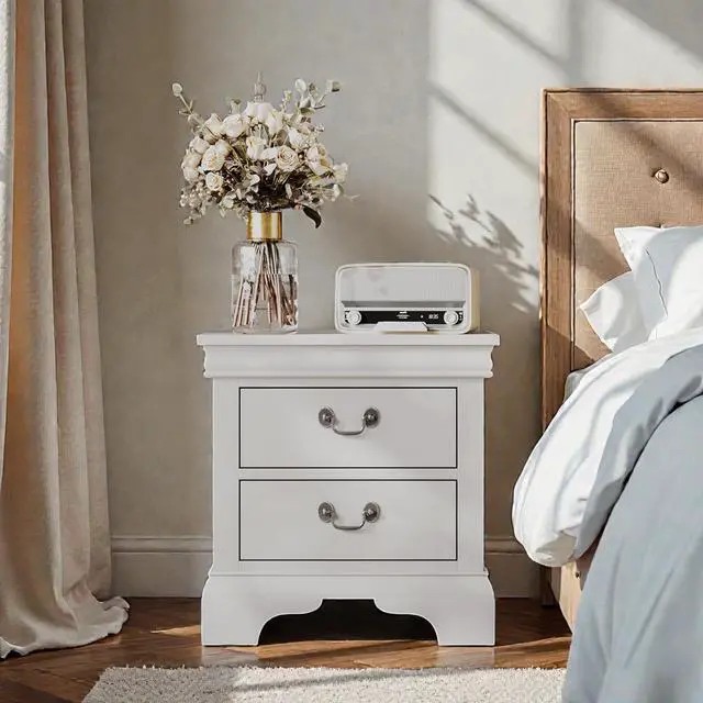 Alt view image 4 of 7 - 22" X 16" X 22.7" Classic Wooden Nightstand-White