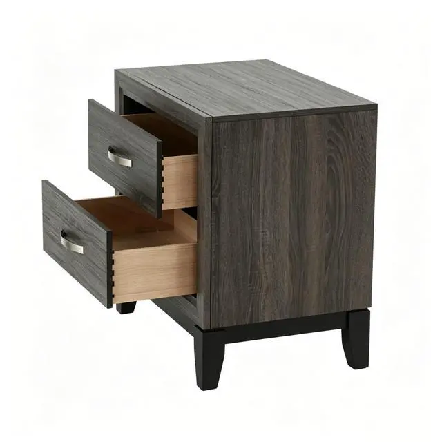 Alt view image 3 of 5 - 2 Drawer Nightstand Modern Bedside Table With Storage, Wood Grain Finish, Solid Wood Frame, Bedroom End Table, 24" Wide