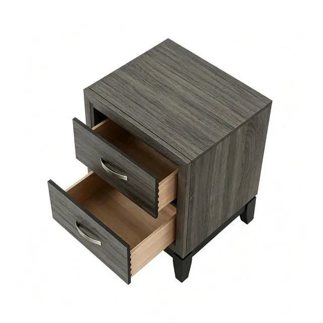 Alt view image 4 of 5 - 2 Drawer Nightstand Modern Bedside Table With Storage, Wood Grain Finish, Solid Wood Frame, Bedroom End Table, 24" Wide