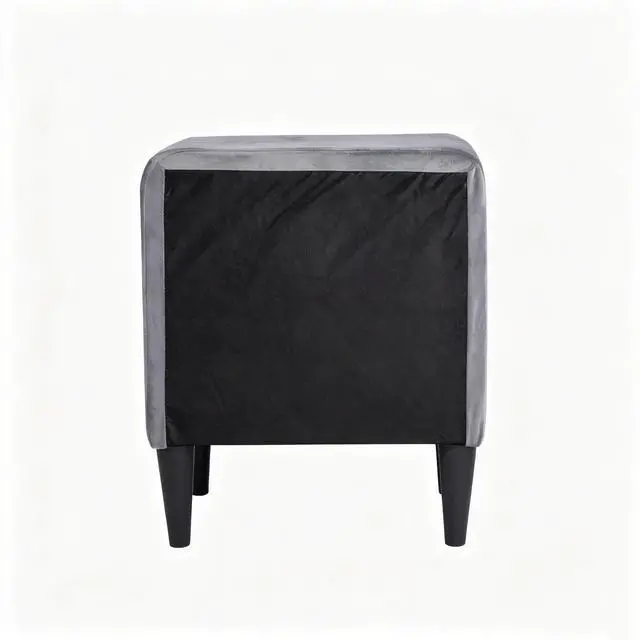 Alt view image 4 of 4 - 2 Drawer Gray Velvet Upholstered Nightstand With Storage, Modern Bedside Table With Solid Wood Frame & Black Legs, Compact End Table 20" Wide