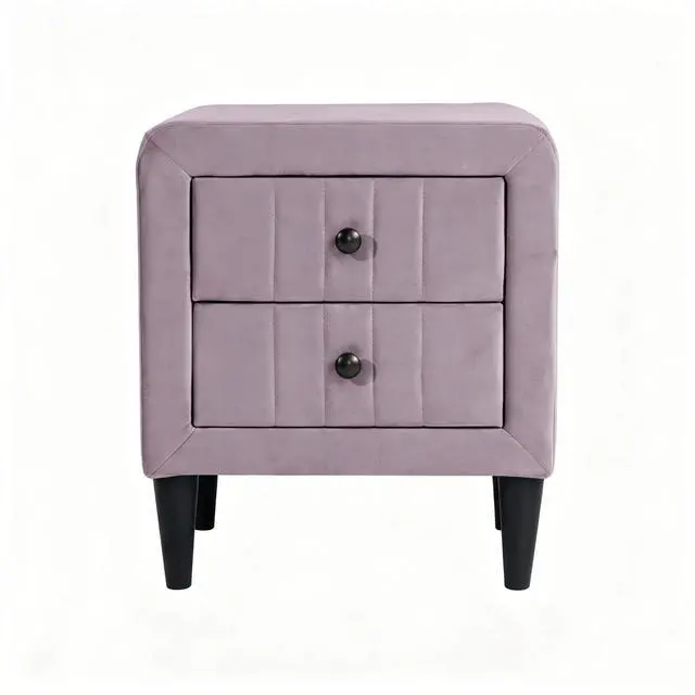Alt view image 2 of 5 - Modern Light Pink Velvet Nightstand With 2 Drawers, Upholstered Bedside Table, Stylish Accent End Table For Bedroom, 20" Wide