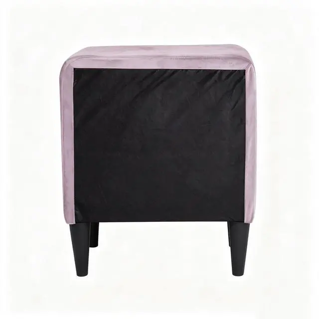 Alt view image 4 of 5 - Modern Light Pink Velvet Nightstand With 2 Drawers, Upholstered Bedside Table, Stylish Accent End Table For Bedroom, 20" Wide