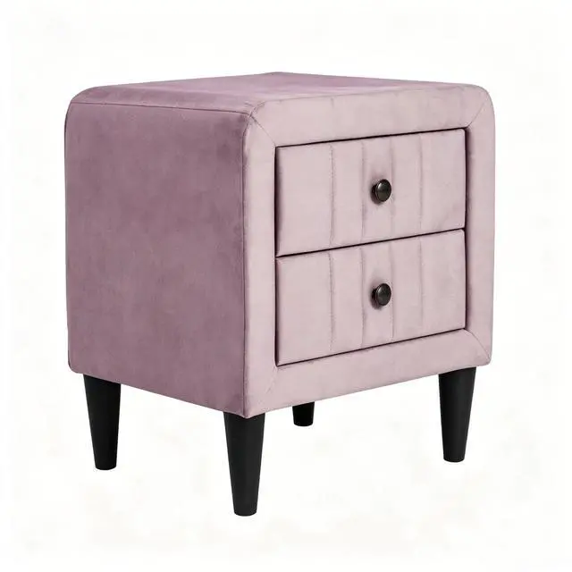 Main image of Modern Light Pink Velvet Nightstand With 2 Drawers, Upholstered Bedside Table, Stylish Accent End Table For Bedroom, 20" Wide