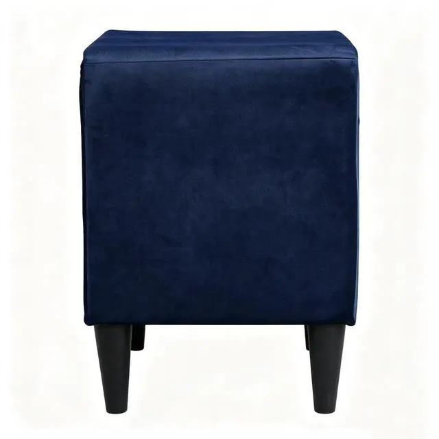 Alt view image 3 of 5 - Navy Blue Velvet Upholstered Nightstand With 2 Drawers, Modern Bedside Table With Storage, Elegant Accent End Table, 20 Inch