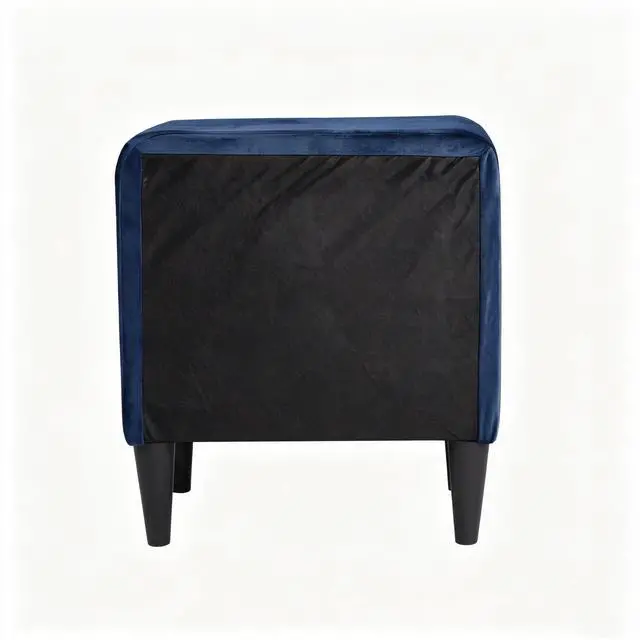 Alt view image 4 of 5 - Navy Blue Velvet Upholstered Nightstand With 2 Drawers, Modern Bedside Table With Storage, Elegant Accent End Table, 20 Inch