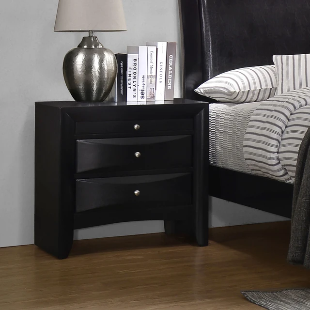 Main image of Vollenhove Black 2-Drawer Nightstand With Pull-Out Tray