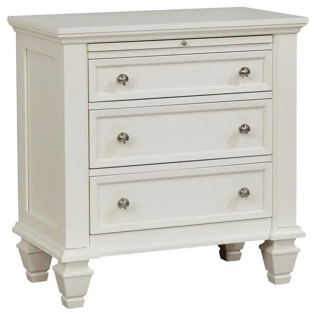 Alt view image 2 of 7 - Cream White 3-Drawer Nightstand With Pull Out Tray