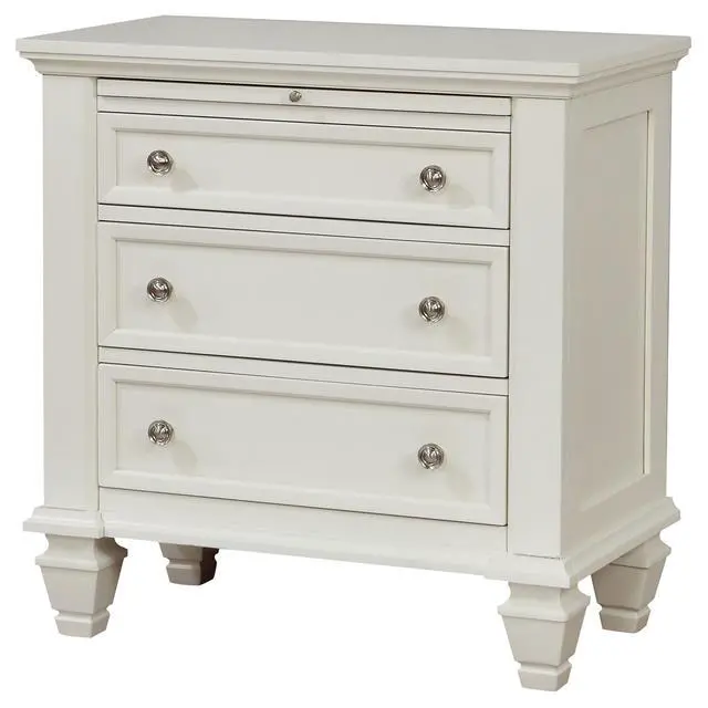 Alt view image 3 of 7 - Cream White 3-Drawer Nightstand With Pull Out Tray