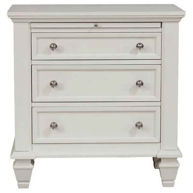 Alt view image 4 of 7 - Cream White 3-Drawer Nightstand With Pull Out Tray