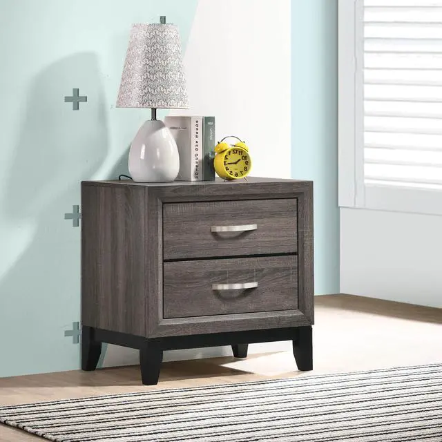 Main image of Stephan Grey Oak 2-Drawer Nightstand