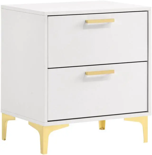 Alt view image 2 of 7 - White And Gold 2-Drawer Rectangular Nightstand