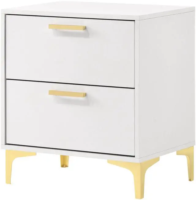Alt view image 3 of 7 - White And Gold 2-Drawer Rectangular Nightstand