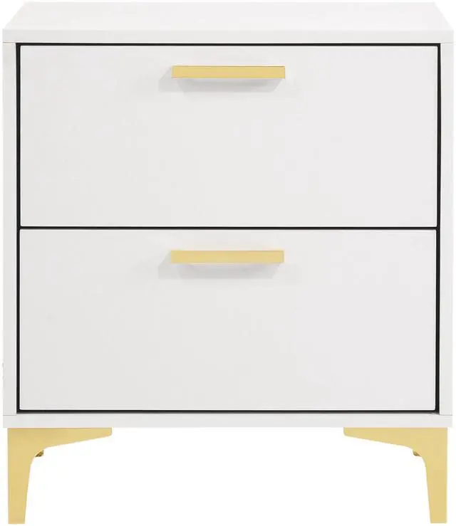 Alt view image 4 of 7 - White And Gold 2-Drawer Rectangular Nightstand