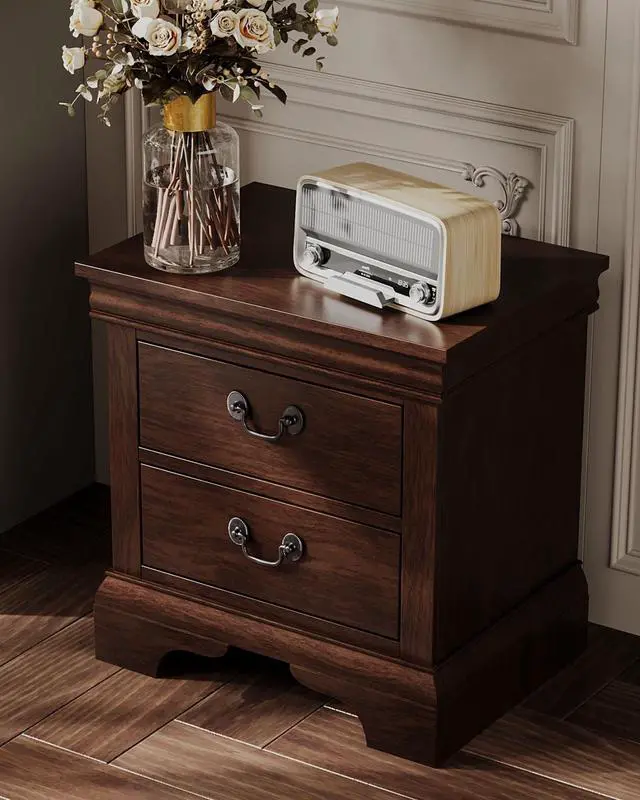 Alt view image 2 of 7 - Classic Wooden Nightstand, 2 Storage Drawers, 22"L, Solid Wood
