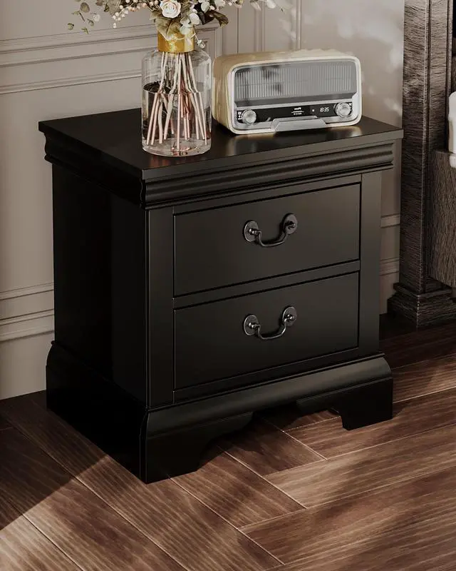Alt view image 3 of 7 - Classic Wooden Nightstand, 2 Storage Drawers, 22"L, Solid Wood