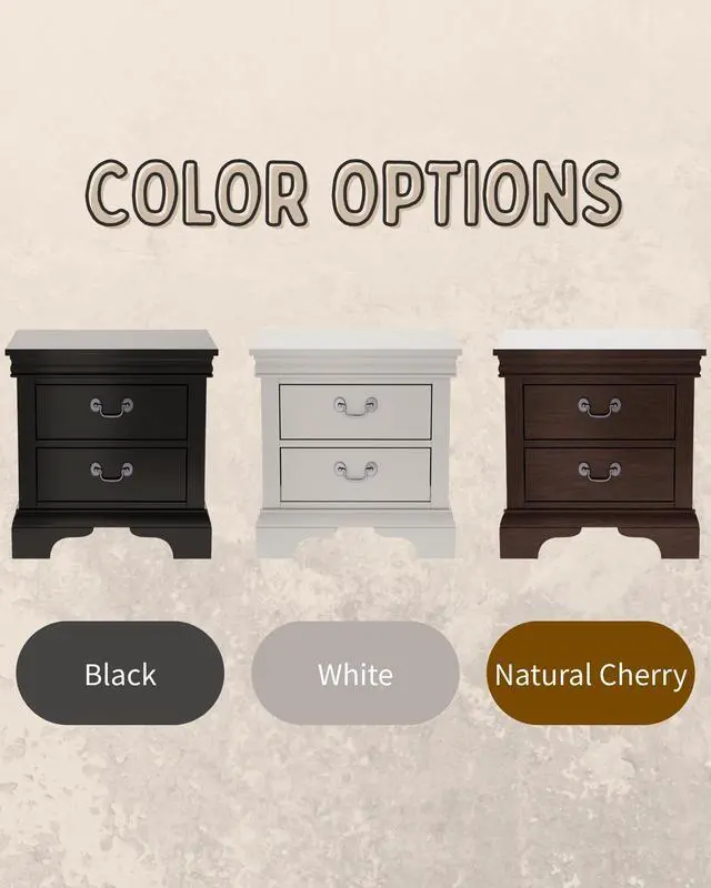 Alt view image 7 of 7 - Classic Wooden Nightstand, 2 Storage Drawers, 22"L, Solid Wood