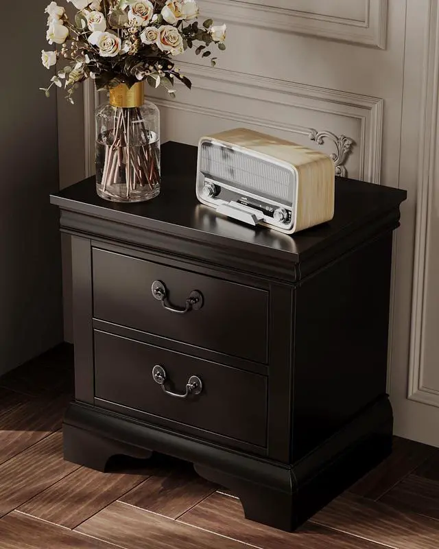 Alt view image 4 of 7 - Classic Wooden Nightstand, 2 Storage Drawers, 22"L, Solid Wood