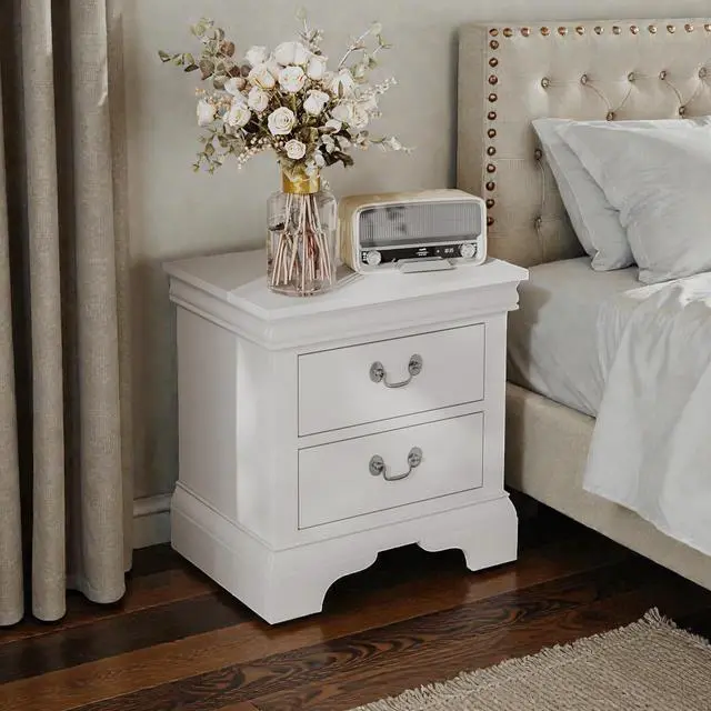 Alt view image 2 of 7 - Classic Wooden Nightstand, 2 Storage Drawers, 22"L, Solid Wood