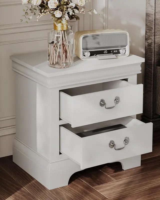 Alt view image 3 of 7 - Classic Wooden Nightstand, 2 Storage Drawers, 22"L, Solid Wood