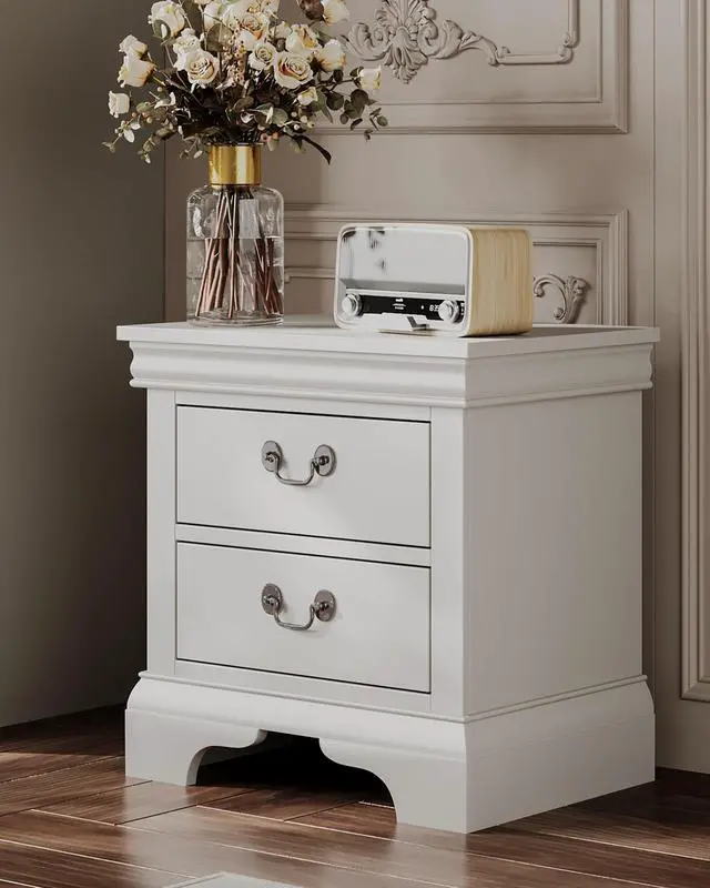Alt view image 6 of 7 - Classic Wooden Nightstand, 2 Storage Drawers, 22"L, Solid Wood