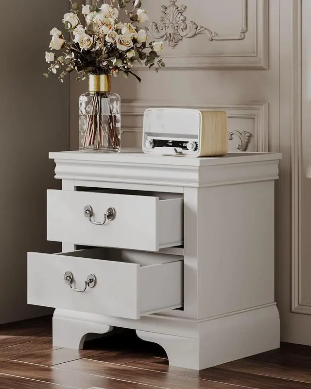 Alt view image 7 of 7 - Classic Wooden Nightstand, 2 Storage Drawers, 22"L, Solid Wood