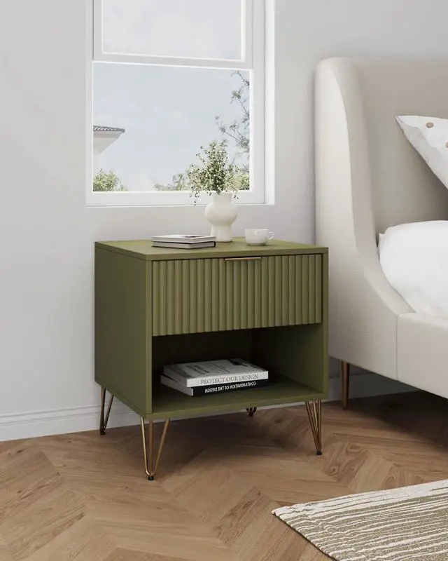 Alt view image 2 of 7 - Nightstand In Olive Green